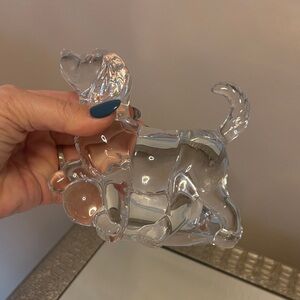 Clear solid Glass Dog with ball Figurine new